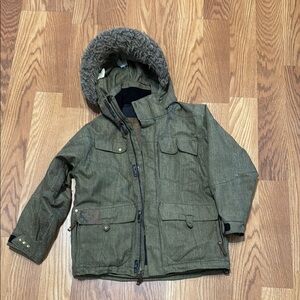 Obermeyer Green Puffer Jacket with Fur-Trimmed Hood ski winter warm style